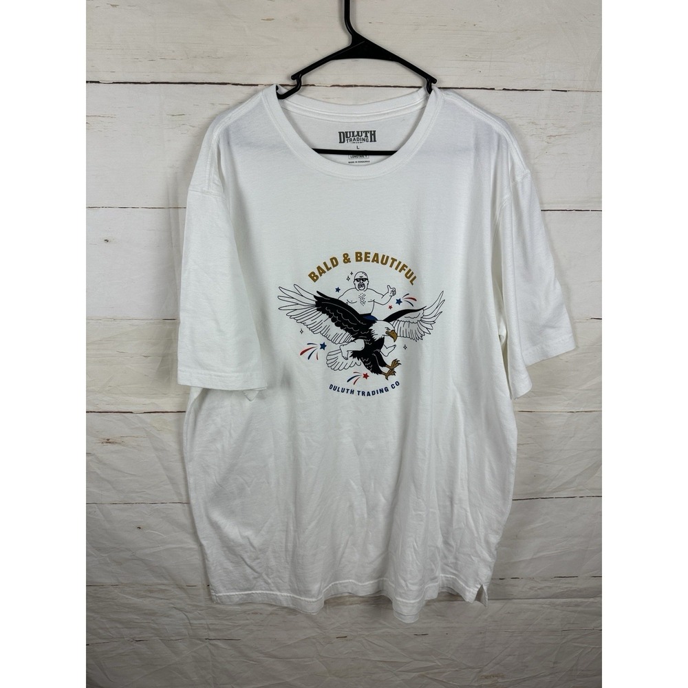 Duluth Trading Men Sz L Longtail White Bald & Beautiful T Shirt Funny Eagle